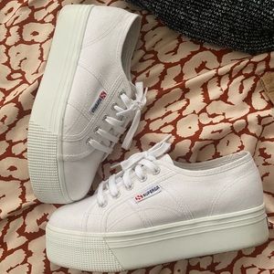 Classic white Superga platforms 7.5